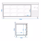 Koelwerkbank PREMIUM - 2330x700mm - 12 laden & achterwand