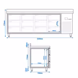 Koelwerkbank PREMIUM - 2330x700mm - 12 lades - opstand