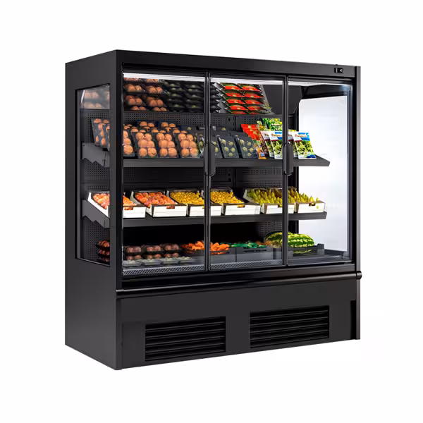 Murale Refrigerato Professionale - 1955mm - 1056l - +4°/+6°C - con 1 porte a battente in vetrocamera & 2 ripiani - Nero