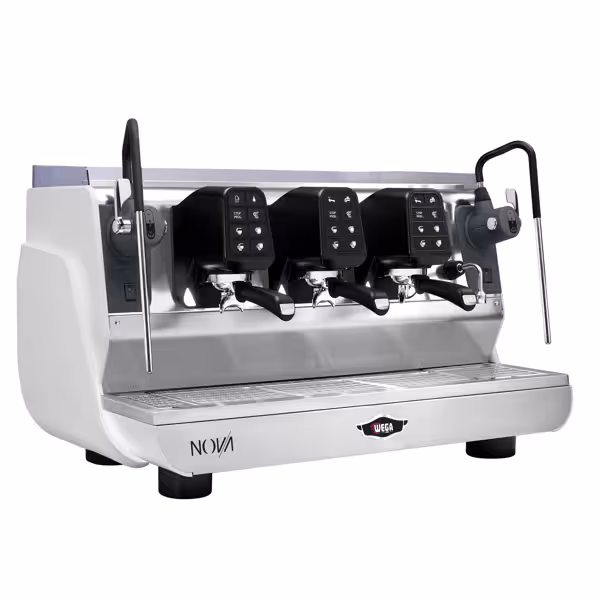 WEGA | NOVA - Siebträgermaschine - 3 Gruppig - 5,7 kW - mit 2 Milchaufschäumern & Heißwasser - Touch - Weiß