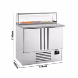 Stół chłodniczy sałatkowy TORONTO PREMIUM PLUS - 978mm - 230L - 2 drzwi - z nadstawką szklaną - blat roboczy z czarnego granitu