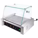 Griglia per hot dog a rulli / Hot Dog Grill - con 9 rulli & copertura in vetro - professionale - da banco - doppia zona - acciaio inox