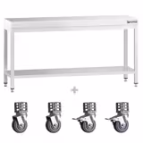Edelstahl Arbeitstisch PREMIUM - 2000x800mm - mit Grundboden & Rollen
