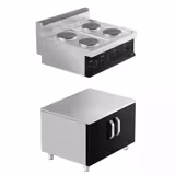 Fogão elétrico de bancada - 12,8kW - 4 placas redondas - com armário baixo - 2 portas