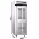 Koelkast RVS PREMIUM - GN 1/1 - GN 2/1 - 700mm - 700liter - tot +8°C - met 2 glasdeuren - geforceerde koeling, LED‑verlichting & automatische ontdooiing