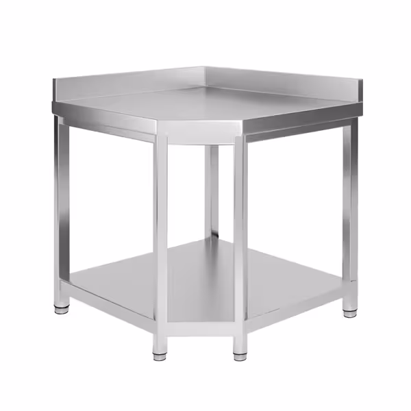 Roestvrijstalen hoek werktafel PREMIUM - 1150x800mm - met onderplank & achterwand