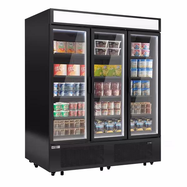 Espositore murale congelatore - 1600mm - 891l - -18°/-23°C - con 3 porte a battente & 15 ripiani - Nero