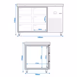 Koelwerkbank PREMIUM - 1400x700mm - met 6 laden - incl. snijplank rood
