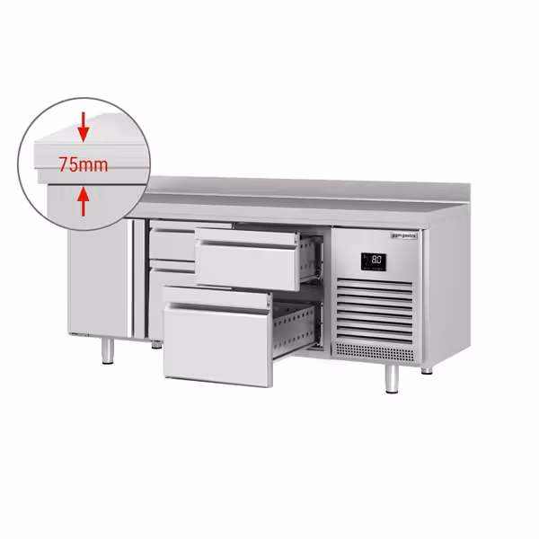 Tavolo refrigerato PREMIUM PLUS - 1960x600mm - Ventilata - con 1 porta - con 4 cassetti - Alzatina