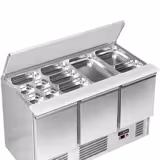Commercial Saladette Counter ECO - 1368mm - 368L - Black Front - 3 doors - open top for 4 x GN 1/1 & stainless steel hinged lid