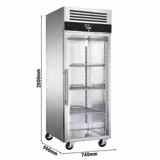 Bäckerei-Tiefkühlschrank Edelstahl PREMIUM - EN 600x800 - 600 - Liter - 1 Glastür, Schienen & Tragroste