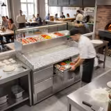 Masă frigorifică pentru preparare pizza ECO - cu blat din granit - 1400x700 mm - cu 6 sertare 1/2 - cu vitrină de ingrediente cu LED - 6x GN 1/4