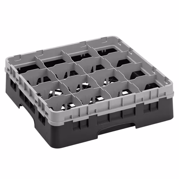 CAMBRO | CAMRACK® - Glazenwasmand 1/1 - 16 vakken - met 1 verlengstuk - 500x500mm - Zwart