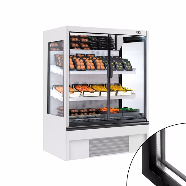 Commercial multideck display fridge - 1330mm - 370L - with 2 hinged glass doors & 2 shelves - White