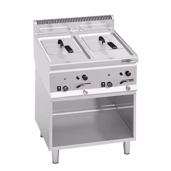 Dubbele gasfriteuse - 8+8 liter - 13,2 kW - mechanische bediening - met aftapkraan - incl. onderstel
