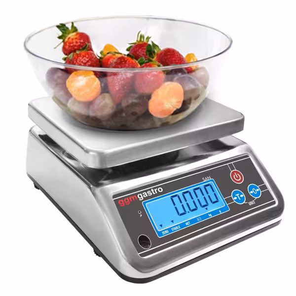 Waterdichte digitale keukenweegschaal IP67 - 6kg/2g - RVS weegplateau 190x230mm