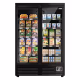 Commercial wall-mounted refrigerated display shelving - 1310 mm - 991 litres - with 2 double-glazed hinged doors and 5 shelves