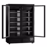 Supermarkt-wandkoelmeubel - 1260mm - 991 liter - van +2 tot +8 °C - met 2 dubbelglas glazen draaideuren & 5 schappen - zwart