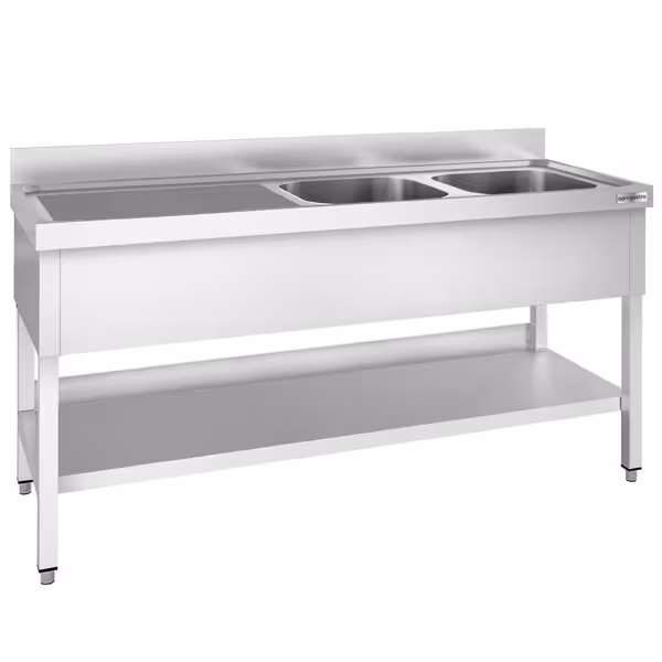 RVS spoeltafel PREMIUM - 2000x700mm - met onderblad - met 2 spoelbakken rechts