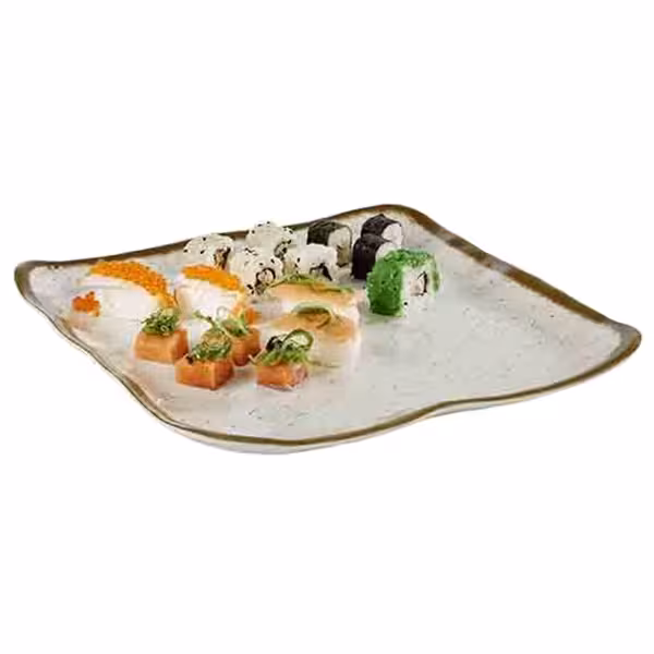 STONE ART Square Melamine Plate – White/Brown – 330×325 mm