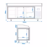 Banco pizza refrigerato PREMIUM PLUS - 1980x700mm - con 2 porte & 2 cassetti - piano in granito