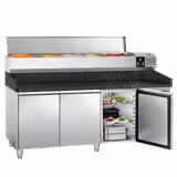 Pizzakylmäpöytä PREMIUM - 2000x800 mm - 3 ovea - sis. kylmävitriini - 9 x GN 1/3 -astiaa