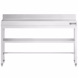 Tavolo da lavoro in acciaio inox PREMIUM - 1600x600mm - con ripiano inferiore & alzatina & ripiano intermedio & traversi di rinforzo