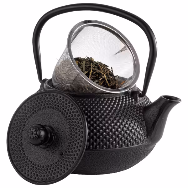 Theepot - ASIA - 0,8 liter - Gietijzer - incl. theezeef - zwart - geëmailleerde binnenzijde