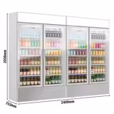 (2 st) Drickakyl - 2 400 liter - ramlösa glasdörrar - 4 glasdörrar & ljusskylt i topp & LED‑belysning