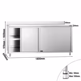 Mesa armario inox PREMIUM - 1800x600mm - con estante intermedio & con peto