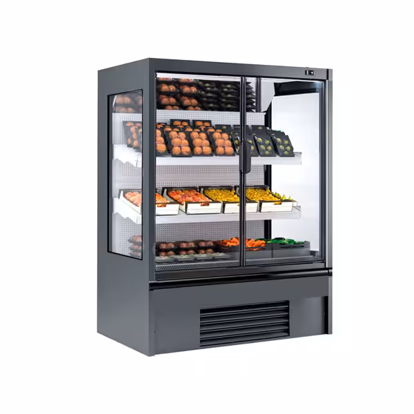 Murale Refrigerato Professionale - 1330mm - 569l - +4°/+6°C - con 2 porte a battente in vetrocamera & 2 ripiani - Antracite