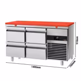 Kühltisch PREMIUM - 1400x700mm - mit 4 Schubladen - inkl. Schneideplatte Rot