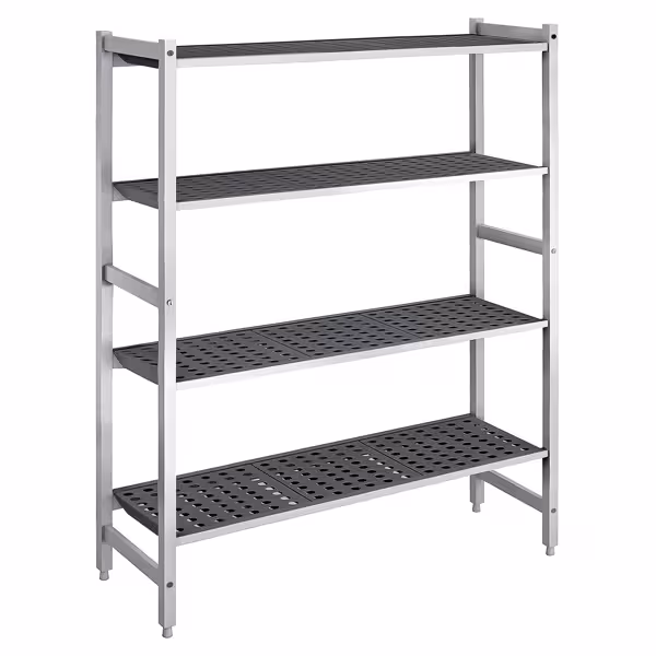 Aluminium/kunststof stelling - 1620x1800mm - Diepte: 460mm - met 4 schappen - Draagvermogen totaal: 900kg