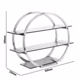Büfé állvány - rozsdamentes acél és plexi - kerek - 600x220 mm - 3 szintes - Magasság: 600 mm
