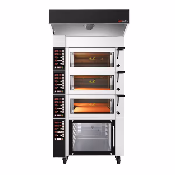 Elektrikli Konveksiyonel Fırın - Nemlendirmeli - Kontrol: Dijital - 3 pişirme hazneli - 12x 600x400mm veya 600x800mm - Davlumbaz & Mayalama dolabı dahil