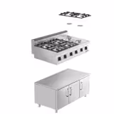 Cocina a gas - 36kW - 6 fuegos - con subestructura con 3 puertas 