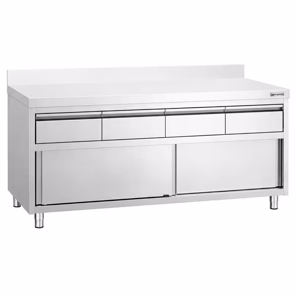Armadio da lavoro in acciaio inossidabile PREMIUM - 2000x600 mm - con bordo rialzato - con 4 cassetti e anta scorrevole