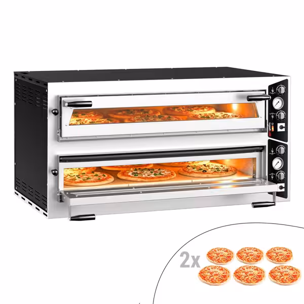 Elektrische pizzaoven (chamotte bakvloer) - 1340x900x680mm - 2 kamers - 2x6 pizza’s Ø35cm - tot 450°C - Handmatig