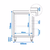 Tavolo armadiato in acciaio inox PREMIUM - 600x600mm - con porta a battente
