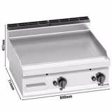 Chapa a gás - 13,8 kW - Lisa - Superfície de cozedura: 795x500mm