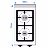 Gas Hob - 16kW - 2 burners - with open base shelf - Heavy Duty