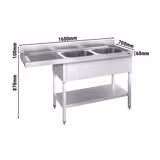 Evier pour lave-vaisselle - 1600x700mm - avec 2 bacs à droite