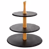 3-Tier Round Slate Buffet Display Stand – Ø300xH340mm - Acacia Wood Frame - Black