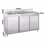 Dolaplı Yıkama Tezgahı  -1600x700mm - Çöp kutulu & 2 sol evyeli