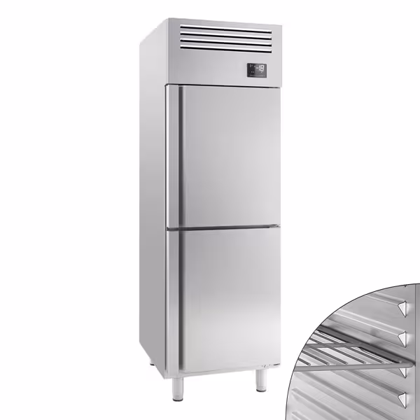 Szafa mroźnicza PREMIUM PLUS – GN 2/1 – 560 litrów – z 2 półdrzwiami ze stali nierdzewnej