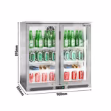 Barkühlschrank - 900mm - 220 Liter - mit 2 Glasflügeltüren - Edelstahl
