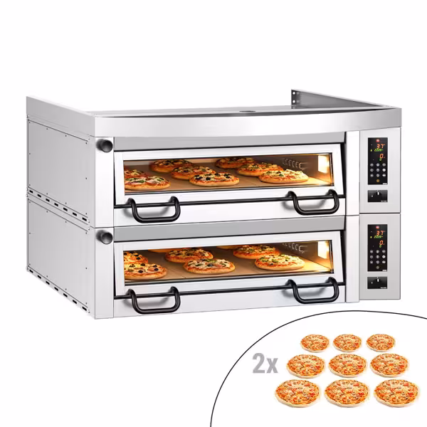 (2 szt.) Elektryczny Piec do pizzy - 2 x 9 x Ø34cm - Panel dotykowy - z okapem