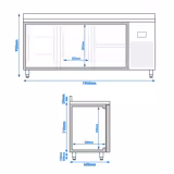 Ψυγείο πάγκος συντήρησης PREMIUM PLUS - 1960x600 mm - 385 λίτρα - με 2 πόρτες - με 2 συρτάρια - Πλάτη αντεπιστροφής - Βεβιασμένη ψύξη