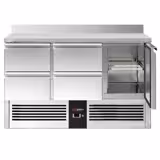 Saladette / Pizzakühltisch PREMIUM - 1,37 x 0,7 m - mit 1 Tür, 4 Schubladen & Aufkantung