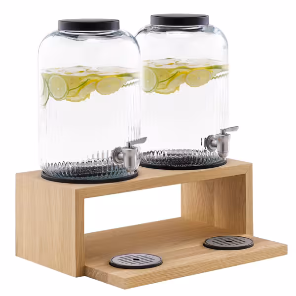 Drankdispenser - VALO - 3-delige set - 2x7 liter - houtaccent - incl. standaard